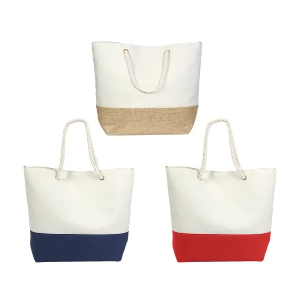 Canvas Jute Beach Grocery Tote Bag with Rope Handles