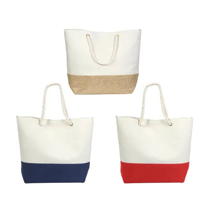 Canvas Jute Beach Grocery Tote Bag with Rope Handles