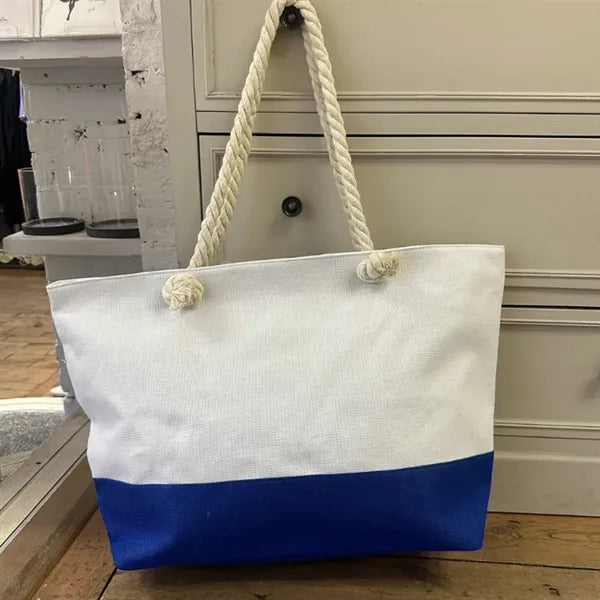 Canvas Jute Beach Grocery Tote Bag with Rope Handles