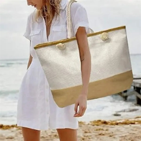 Canvas Jute Beach Grocery Tote Bag with Rope Handles