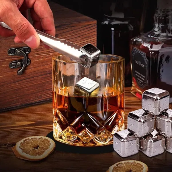 Whiskey Stones & Glasses Gift Set with Wood Box