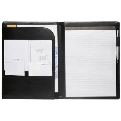 Executive Black Stitched Leather Portfolio Journal