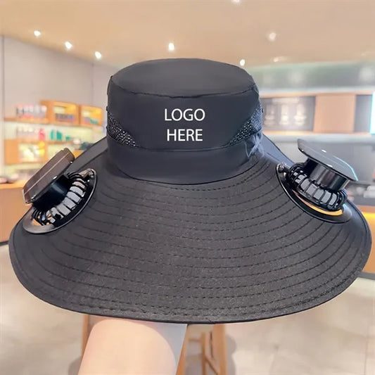 Wide Brim Hat with Solar Powered Rechargeable Fans