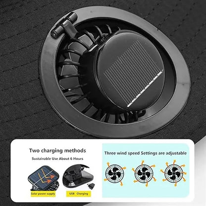 Wide Brim Hat with Solar Powered Rechargeable Fans