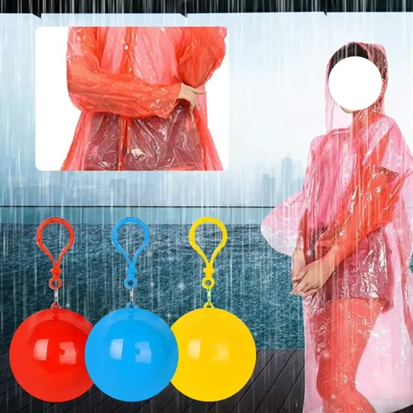 Disposable Rain Poncho in Ball Keychain