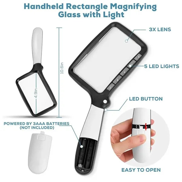 Folding Handheld Magnifying Glass with Light