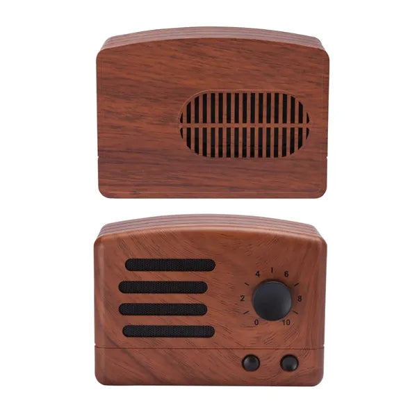 Retro Wood Grain Bluetooth Speaker with Volume Dial