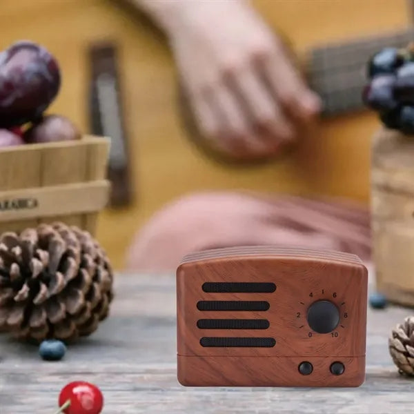 Retro Wood Grain Bluetooth Speaker with Volume Dial