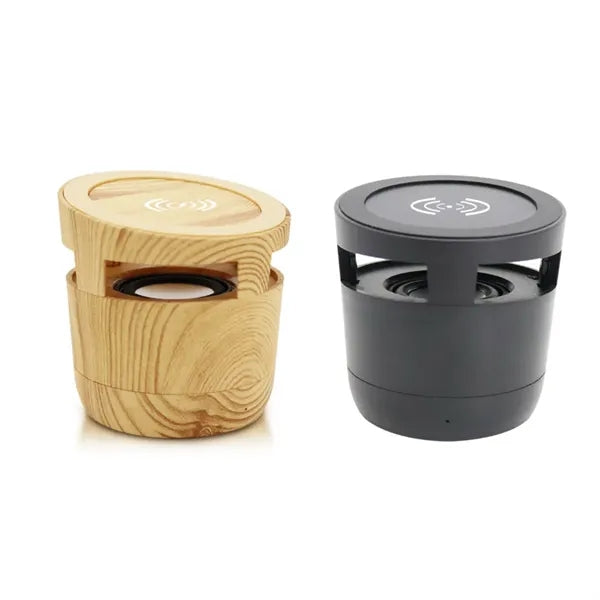 2 in 1 Wood Grain Wireless Charger with Bluetooth Speaker