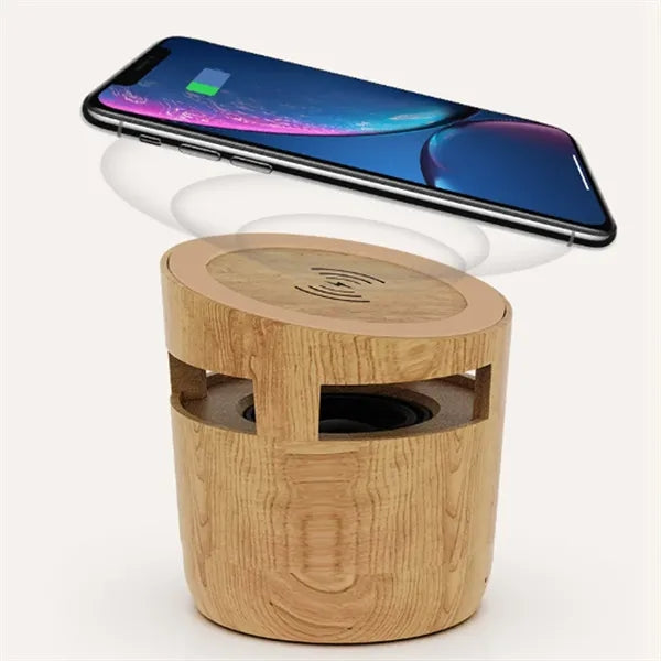 2 in 1 Wood Grain Wireless Charger with Bluetooth Speaker