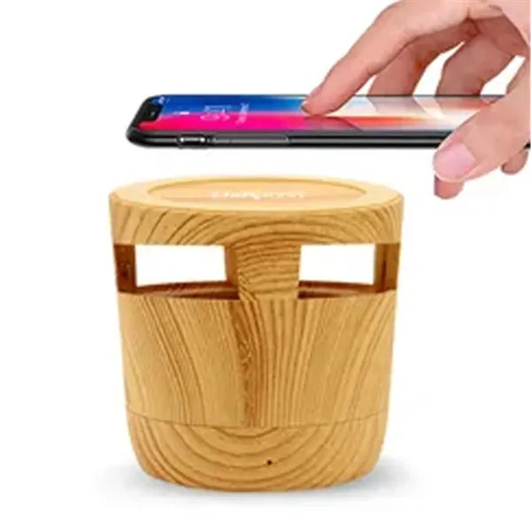 2 in 1 Wood Grain Wireless Charger with Bluetooth Speaker