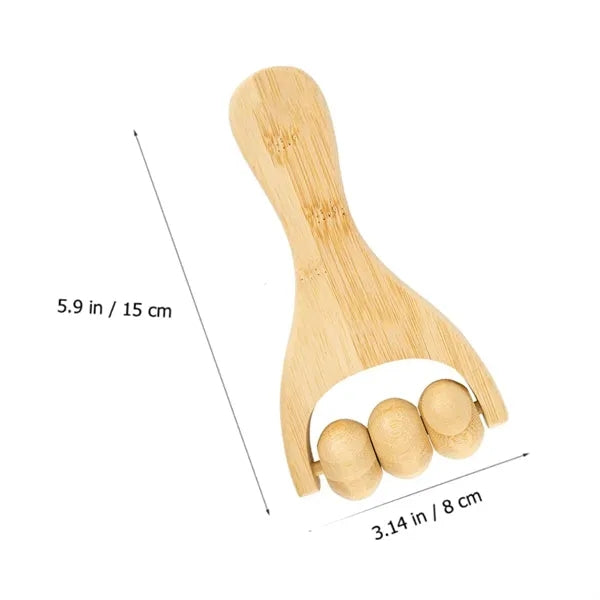 Bamboo Handheld Massage Roller with Natural Finish