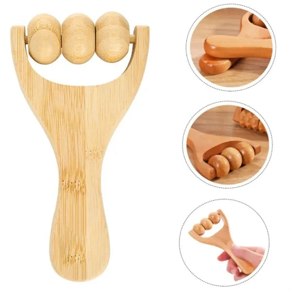Bamboo Handheld Massage Roller with Natural Finish