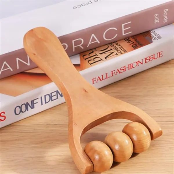 Bamboo Handheld Massage Roller with Natural Finish