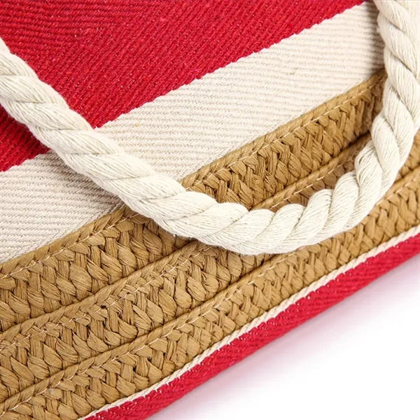 Striped Canvas Jute Beach Tote Bag with Rope Handles