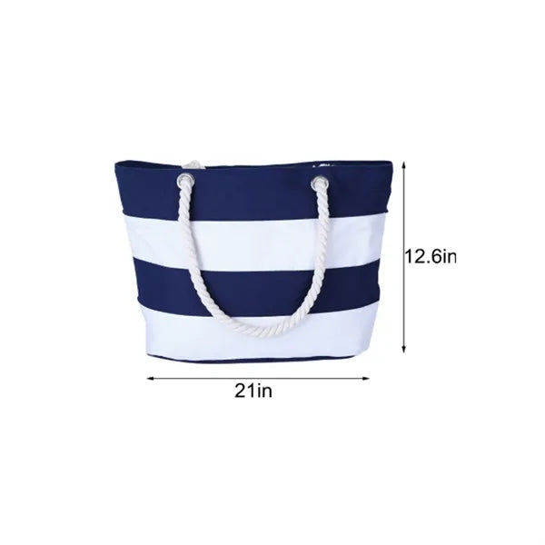 Striped Canvas Beach Tote Bag with Rope Handles