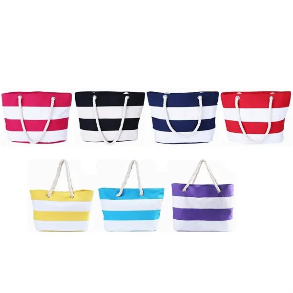 Striped Canvas Beach Tote Bag with Rope Handles
