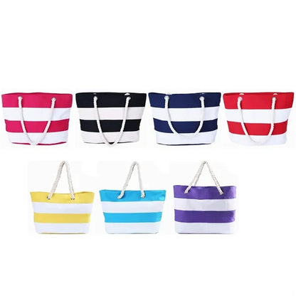 Striped Canvas Beach Tote Bag with Rope Handles