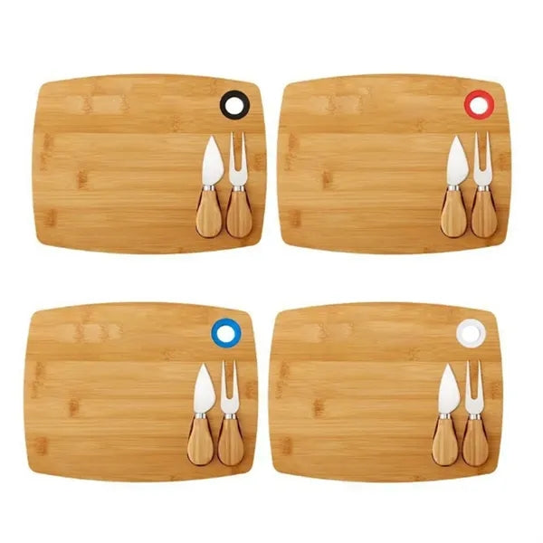 Bamboo Cheese Board Set W/ Knives and Custom Logo Engraving
