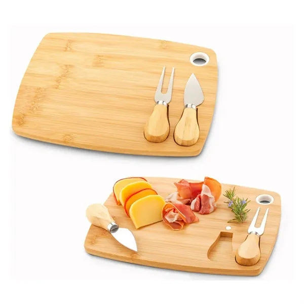 Bamboo Cheese Board Set W/ Knives and Custom Logo Engraving