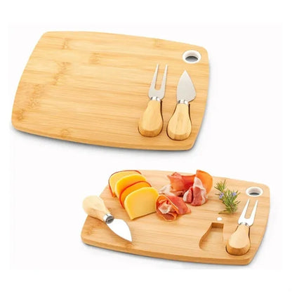 Bamboo Cheese Board Set W/ Knives and Custom Logo Engraving