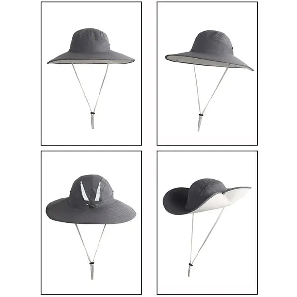 Solar Powered Cooling Boonie Hat with Fan and Wide Brim