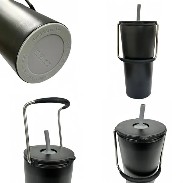 20Oz. Stainless Steel Handle Tumbler with Straw Lid
