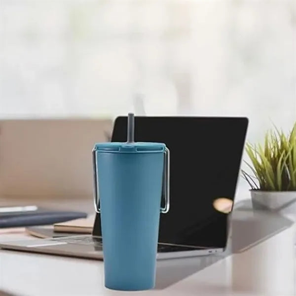 20Oz. Stainless Steel Handle Tumbler with Straw Lid