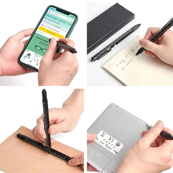 Multi Tool Pen w/ Stylus Ruler Light Screwdriver Opener Set