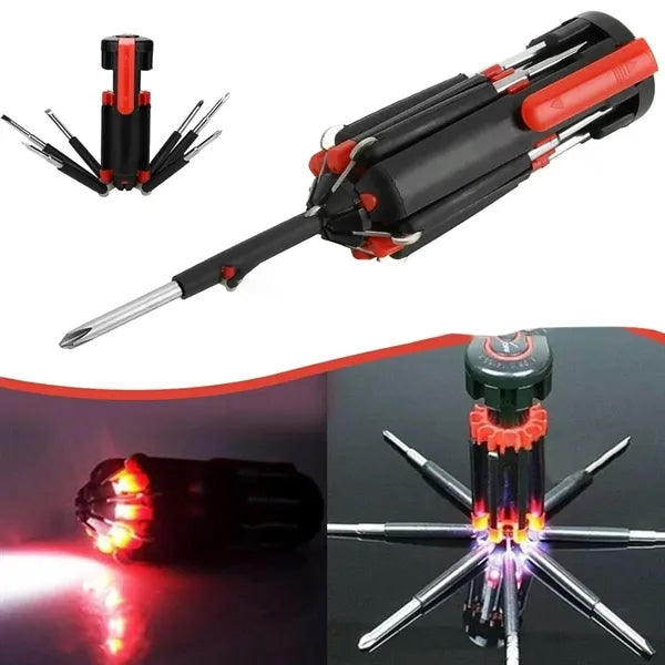 8-in-1 Screwdriver & Flashlight with LED Multi-Tool