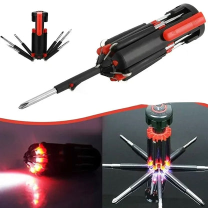 8-in-1 Screwdriver & Flashlight with LED Multi-Tool