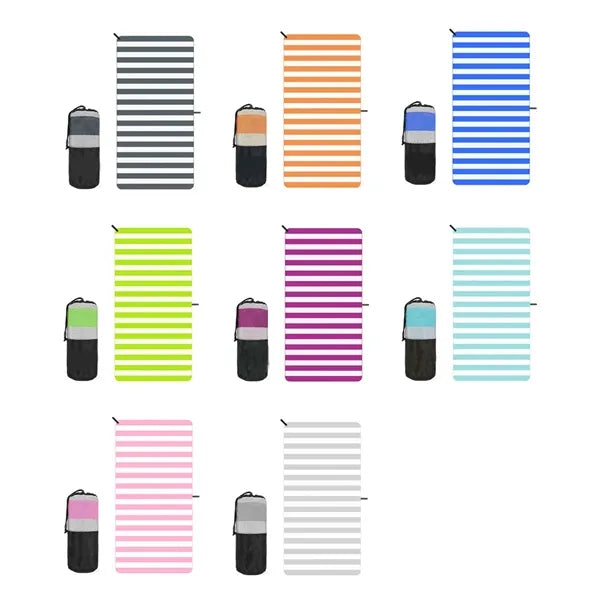 Striped Microfiber Beach Towel with Carry Bag