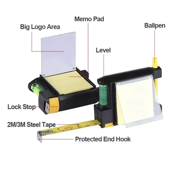 Steel Tape Measure with Spirit Level Note Memo Pad And Pen