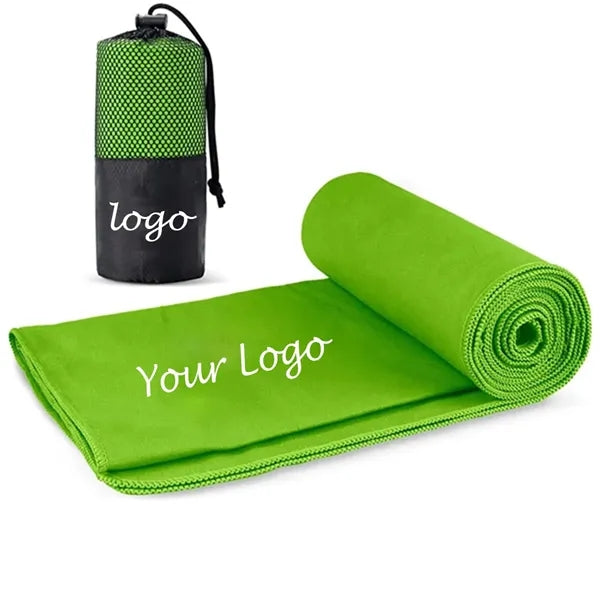 Microfiber Sports Towel With Grid Drawstring Bag
