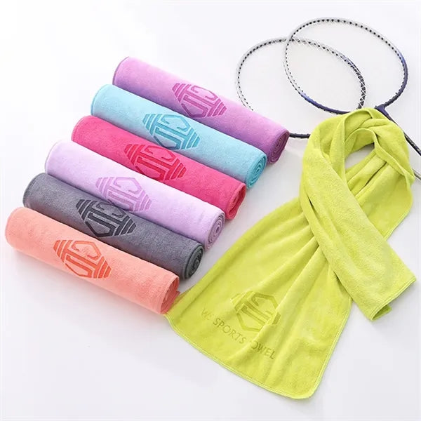 Microfiber Sports Towel With Grid Drawstring Bag