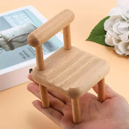 Mini Wooden Chair Phone Stand Desk Display Mobile Holeder