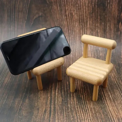 Mini Wooden Chair Phone Stand Desk Display Mobile Holeder