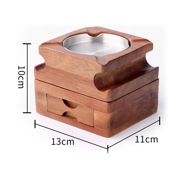 Detachable Wood Cigar Ashtray w/ Whiskey Glass Holder Drawer
