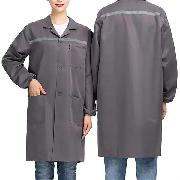 Unisex durable long sleeve workwear lab coat with pockets