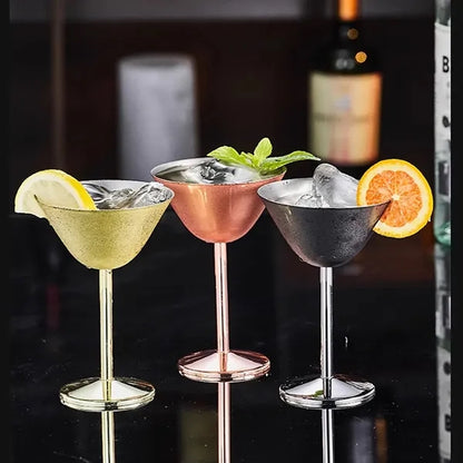 Elegant beach bar cocktail stainless steel martini glasses