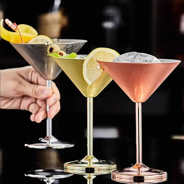 Elegant beach bar cocktail stainless steel martini glasses