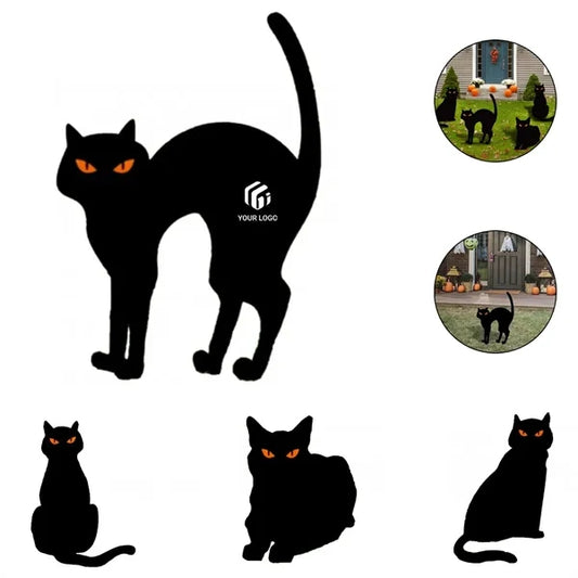 Halloween garden decor black cat silhouette lawn stakes