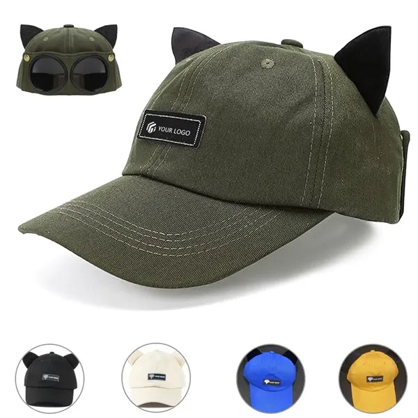 Retro hip hop baseball cap peaked cat ears aviator hat
