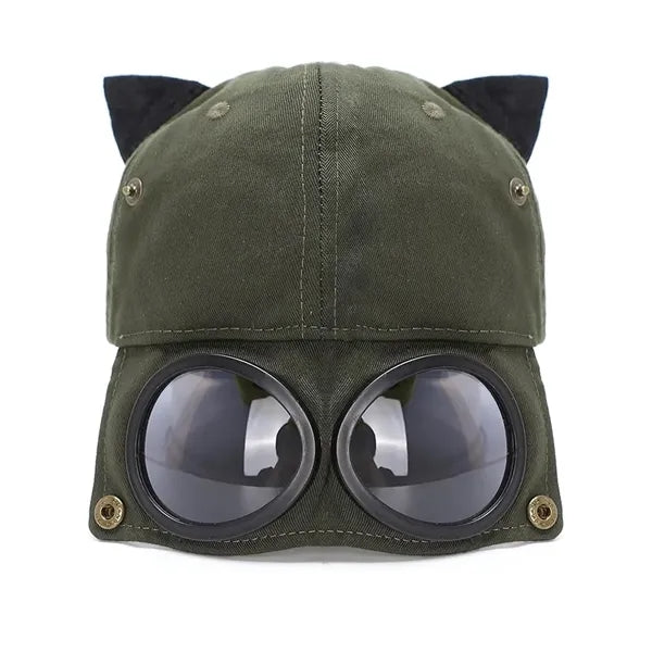 Retro hip hop baseball cap peaked cat ears aviator hat