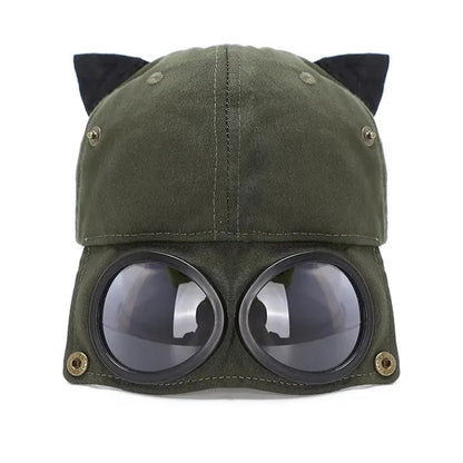 Retro hip hop baseball cap peaked cat ears aviator hat