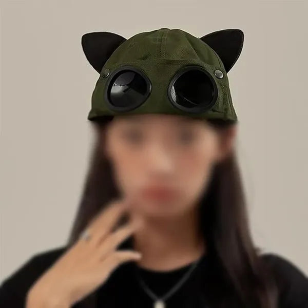 Retro hip hop baseball cap peaked cat ears aviator hat