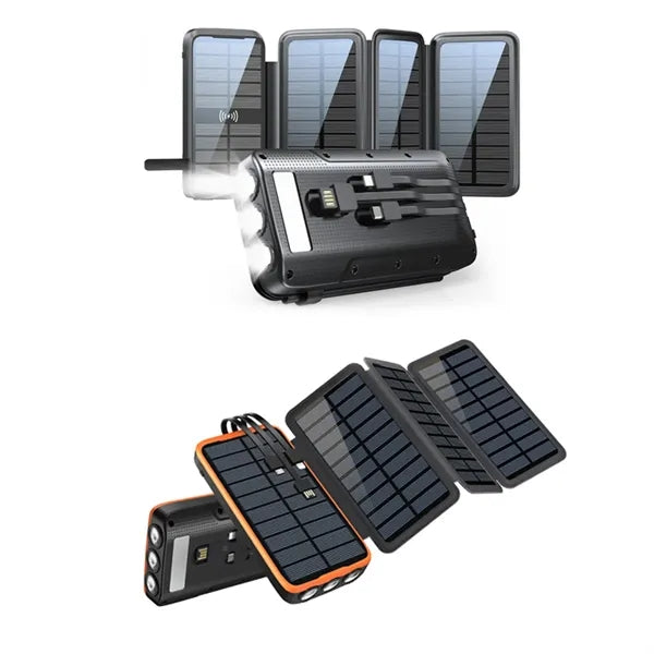 Wireless Solar Power Bank w/ Flashlight Multi Port Charging