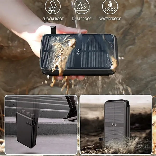 Wireless Solar Power Bank w/ Flashlight Multi Port Charging