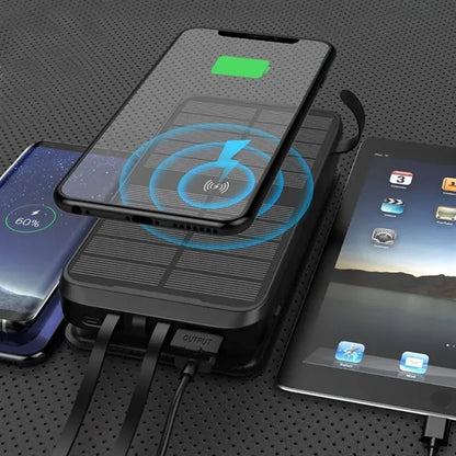 Wireless Solar Power Bank w/ Flashlight Multi Port Charging
