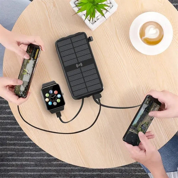 Wireless Solar Power Bank w/ Flashlight Multi Port Charging